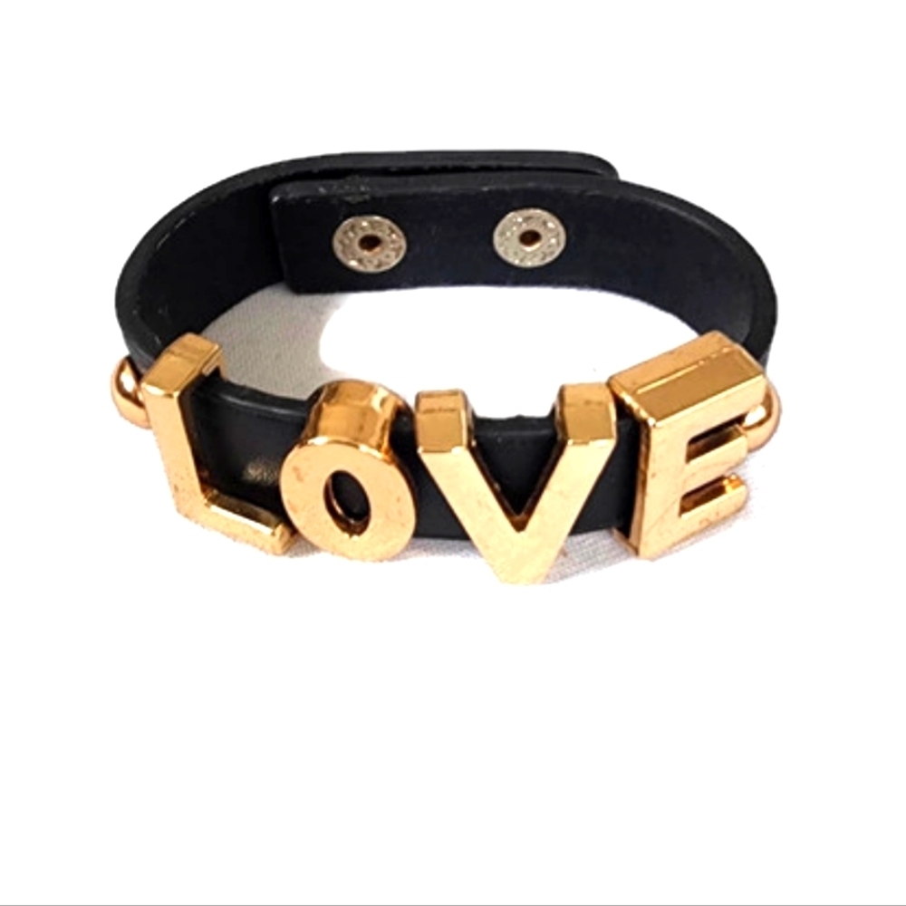 Black and Gold LOVE Bracelet with Snap Closure